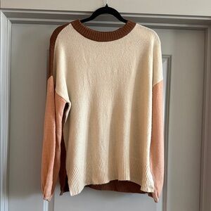 Staccato Cream, Brown & Blush Colorblock Crewneck Sweater